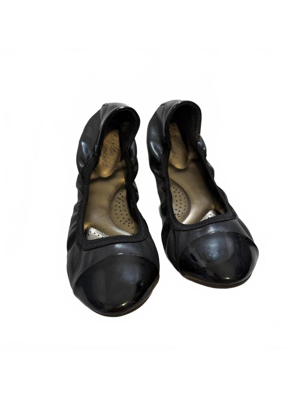Dexflex Comfort Black Patent Cap Toe Ballet Flats Comfort Shoes 8.5W
